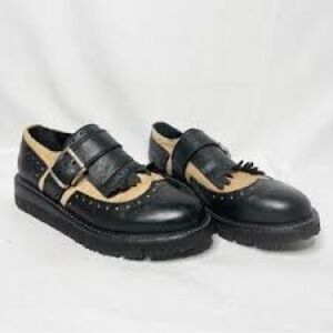 NEW Steve Madden Buckle Lug sole Oxford Loafers RARE Black Cream Brogue Shoes